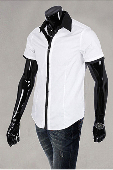 GE Men Luxury Stylish Dress Slim Fit Shirts short sleeve 4 Colors (White)