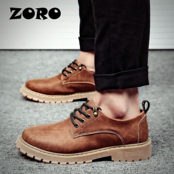 ZORO Men Genuine Leather Shoes Men's Casual Oxford Fashion Lace Up Dress Shoes Outdoor Work Shoe (Brown) - intl