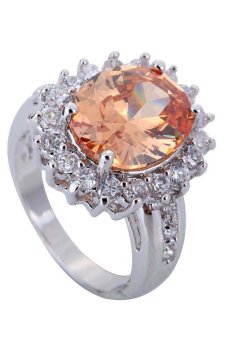 Yazilind Jewelry Fashion Gift Silver Ring Morganite & White Topaz Gemstone Size 9