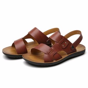 Fengsheng Men Sandals PU Leather Men Fashion Summer Shoes Beach Sandal Slipper Shoes Brown - intl