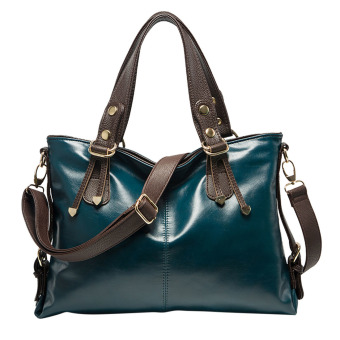 360DSC Fashion Oil Wax Cowhide Leather Tote Handbag Cross Body Bag Shoulder Bag Womens Bag - Dark Green- INTL