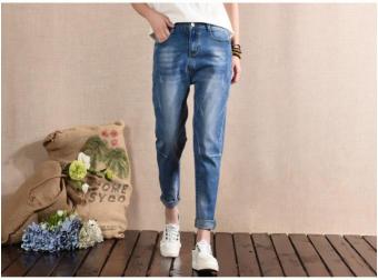 QQ leisure Haren pants BF loose jeans female nine minutes pants thin 9 points pants Light Blue - intl