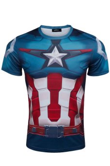 Cosplay Men's Marvel The Avengers 2.0 Captain America T-Shirt (Blue)