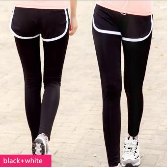 Fengsheng Women Sport Pants Fake two Piece Yoga Running Tights Quick-drying Breathable Fitness Clothing Black +White - intl