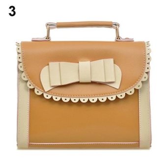 Broadfashion Women's Fashion Faux Leather Bowknot Totes Messenger Handbags Shoulder Bag (Brown) - intl
