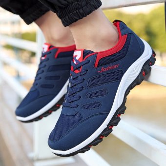 Summer Travel Shoes Men's Athletic Shoes Running Shoes Breathable Mesh Shoes Casual Shoes Men Slip Surface(Dark blue) - intl