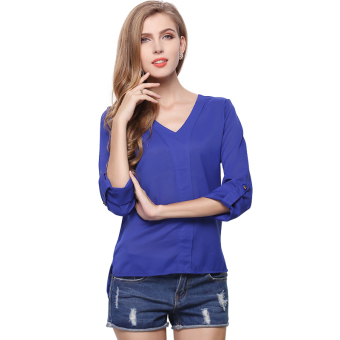 ZUNCLE Chiffon V-neck Shirt Tops(Blue)- Intl