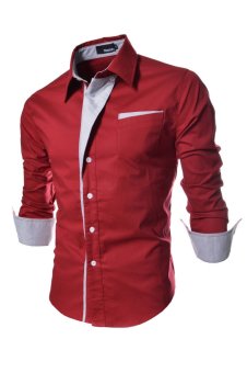 Korea Design Button-Down Formal Long Sleeved Business Shirts (Red)