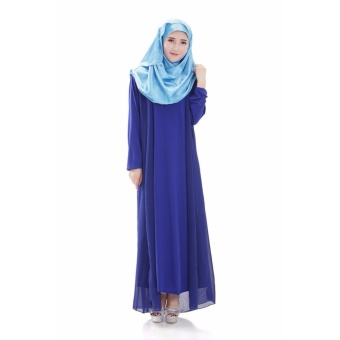 COCOEPPS Fashion Women Muslim Wear Dresses Baju Kurung False Two-piece Chiffon Long Sleeve Maxi Dress Blue - intl