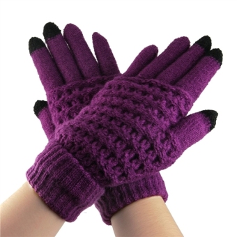 Pair of Wool Knitted Gloves for Touch Screen Cellphone / Tablet / MP5 (Purple) - Intl - intl