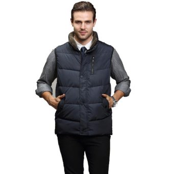 HOT Men's Winter Vest Coat Cotton Down Stand Collar Slim Waistcoat Zip Jacket Dark Blue - Intl