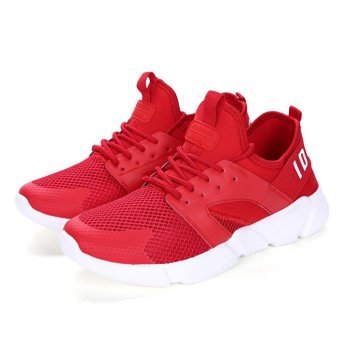 Men and Women's Couple Mesh Lace Up Breathable Running Sneakers Platform Increase Lightweight Sports Shoes(Red) - intl