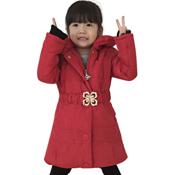 SuperCart Arshiner Children Kid Girl Long Sleeve Hooded Down Coat Solid Hoodies Jacket Winter Outerwear with Belt (Wine Red) - intl