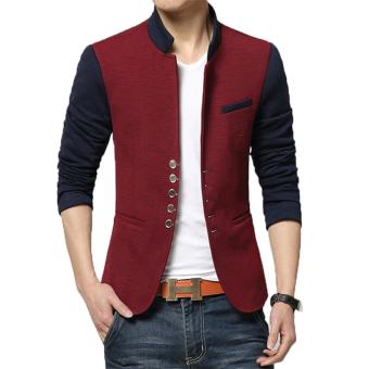 Gallery Fashion - Blazer pria model korea | kerah shanghai / collar stand | merah komninasi hitam - 108