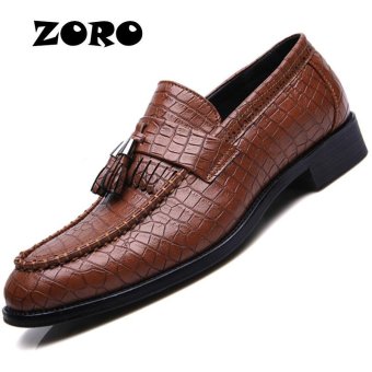 ZORO 2017 New Men Leather Shoes Casual Fashion England Pointed Toe Men Shoes Black Retro Tassel Low Slip On Shoes (Brown) - intl