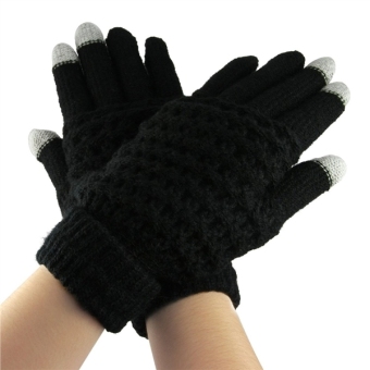 Pair of Wool Knitted Gloves for Touch Screen Cellphone / Tablet / MP5 (Black) - Intl - intl