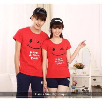 Distributor Kaos Couple - Baju Couple Online - Kaos Couple Have A nice Day Merah