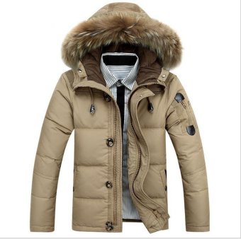 Men Warm Collar Hooded Parka Winter Thick Duck Down Coat Outwear Down Jacket Hot Khaki - Intl