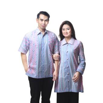 Oktovina-HouseOfBatik Set Hem & Tunik Katun - Batik Couple HTKC-14B - Biru Pink
