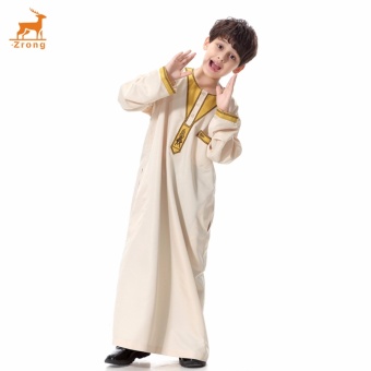 Zrong Teenagers Muslim Wear Young Man National Costume Boys Arab Islamic Embroidery Patchwork Jubahs Robes (Beige) - intl
