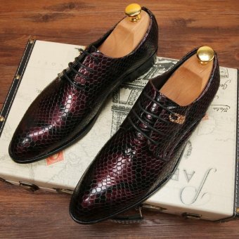 CYOU Men's Oxford Dress Shoes Crocodile Pattern Genuine Leather Shoes (Red) - intl
