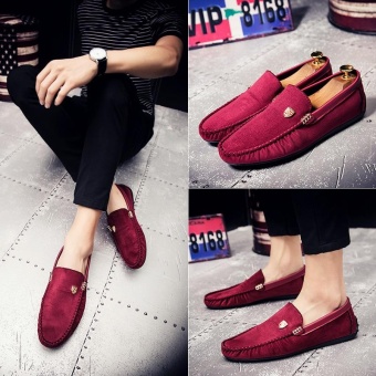 ZORO Fashion Men Casual Shoes High Quality Genuine Leather Men Loafers Moccasins Slip On Men's Breathable Flats Shoes (Red) - intl