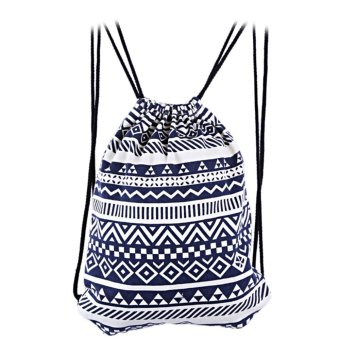 S&L Ethnic Striped Geometric Print Rope Canvas Backpack for Women (Color:Blue) - intl