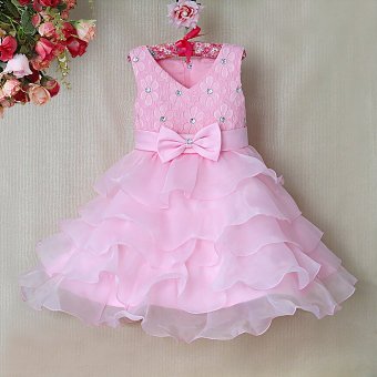 T251 Nicture Kids Girls Princess Party Pageant Evening Wedding Dress (Pink)
