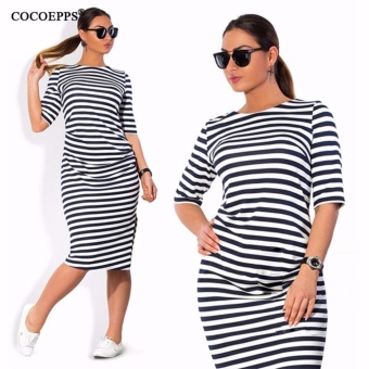 COCOEPPS Women Plus Size Summer Dress 2017 Striped Knee-Length casual o-neck loose dress - intl