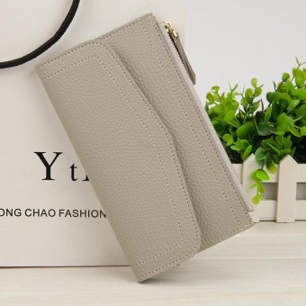 Victory Woman Han edition Wallet Long Zipper multi-function Mobile wallet(Light Grey) - intl