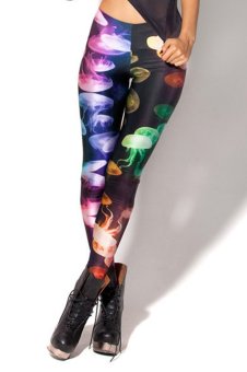 Jiayiqi Colored Jellyfish Pattern Digital Print High Waist Leggings