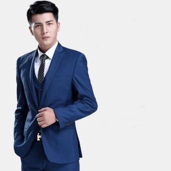 Gallery Fashion - Jas cowok terbaru ( satu stell jas + vest + celana ) navy blue design simple elegant and slim fit - 82