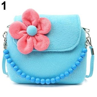 Broadfashion Children Kid Girls Princess Messenger Shoulder Bag Flower Beads Chain Handbag (Blue) - intl