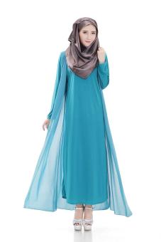 Muslim women chiffon dress hui robes Muslim Middle East long skirt Arab dresses - Sky blue - intl