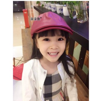 Baby Talk - Cool Cap Baby Girl Hat Topi Kulit Fashion Korea Anak Red Polos - Topi Keren Untuk Bayi Balita & Anak