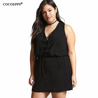 COCOEPPS Women Summer Bodysuit Rompers Big Size Casual Jumpsuits Plus Size Ladies V Neck tether Sleeveless Short Playsuits - intl