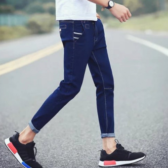 QQ Men's Denim Leggings pencil pants Blue - intl
