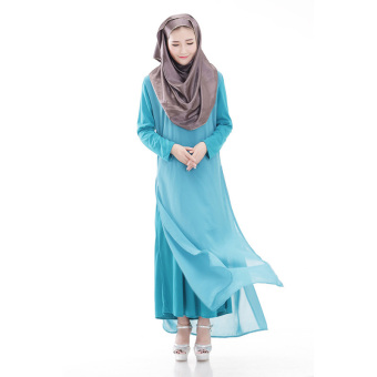 ZUNCLE Muslim Women Chiffon side split dress(Light Blue)