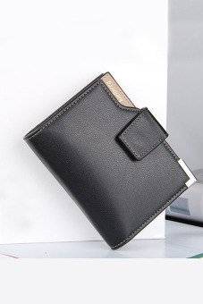 BAELLERRY Unique Trifold Men's Wallet Short Design Hasp Purse Men Business Cash Clip Black