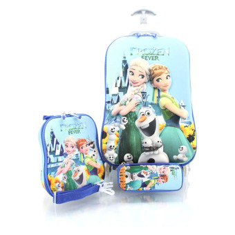 BGC Disney Frozen Fever Elsa Anna Koper Set Troley T Samurai + Lunch Box + Kotak Pensil 3D Hard Cover Tas Anak Sekolah