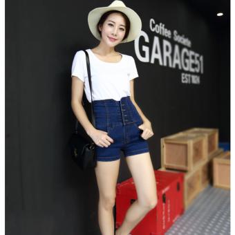 QQ Korean version of high waist denim shorts Blue - intl