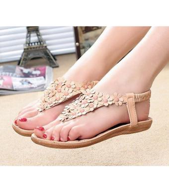 QQ New sandals with toe flowers Apricot - intl