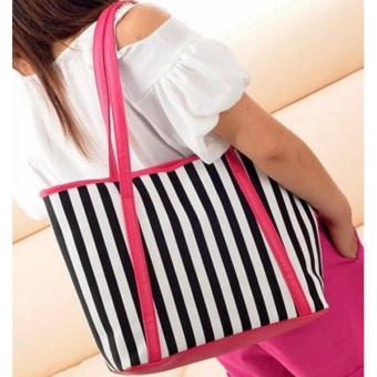 Freeshop BagTas Branded Wanita - High Quality PU Leather Korean Stripe Elegant Bag Style - Pink