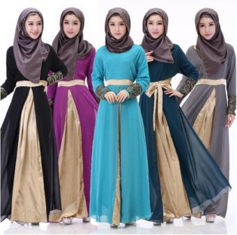 2017 Newest Muslim women's Long-sleeved Dress Fashion national costume Chiffon Muslim dress - intl