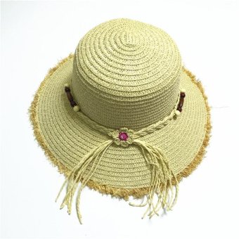 Flower lady sun hat Wide brim cap Foldaway hat Large brimmed hat straw outdoor beach hat Anti-UV Sunhat Beige - intl