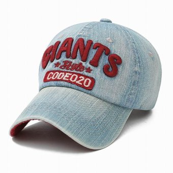 GEMVIE Vintage Cowboy Cotton Baseball Cap Letters Embroidered Sun Hat Adjustable Baseball Caps (Light Blue) - intl