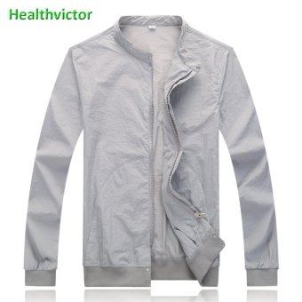 Anti UV Sun Protection Ultraviolet Dry Fast Thin Anti-wrinkle Men Outdoor Zipper Jacket(Grey) - intl