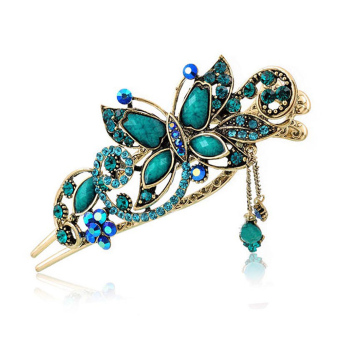 Charm Crystal Rhinestone Butterfly Hairpins Hair Stick Hair Clips Beauty Tools Jewelry (Blue) - intl