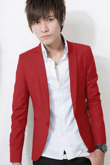 GE Stylish Men One Button Suit Slim Fit Business Suit Blazer Coat (Red)