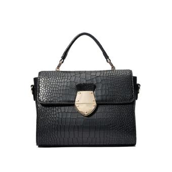 DooDoo Luxury Crocodile Pattern Woman Handbag Designer Handbags PU Leather Ladies Messenger Bag Bolsa Feminina(black) - intl